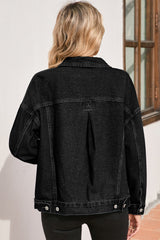 Black washed oversized denim jacket with pockets
