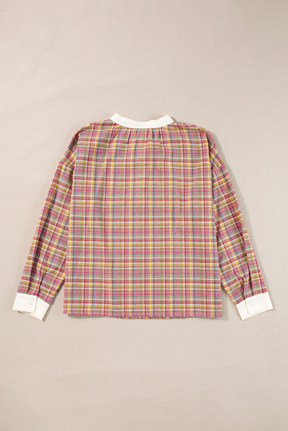 Patchwork à plaid rose colorblock Henley