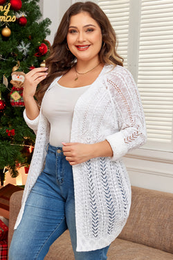 Cardigan ouvert sur le devant en tricot à œillets blanc de grande taille