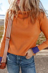 Slim fit sweater with high collar and contrasting edges in straw yellow