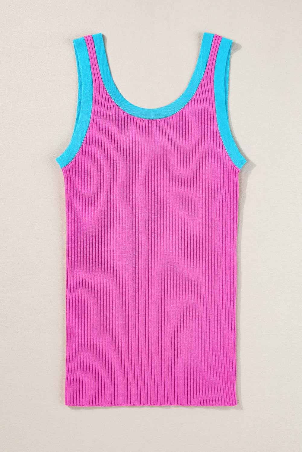 Hellrosa Colorblock Edge Rippes Strick u Neck -Tanktop