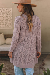 Cardigan violet en maille ajourée et ajourée