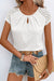 White top with a contrasting lace lock lock hole