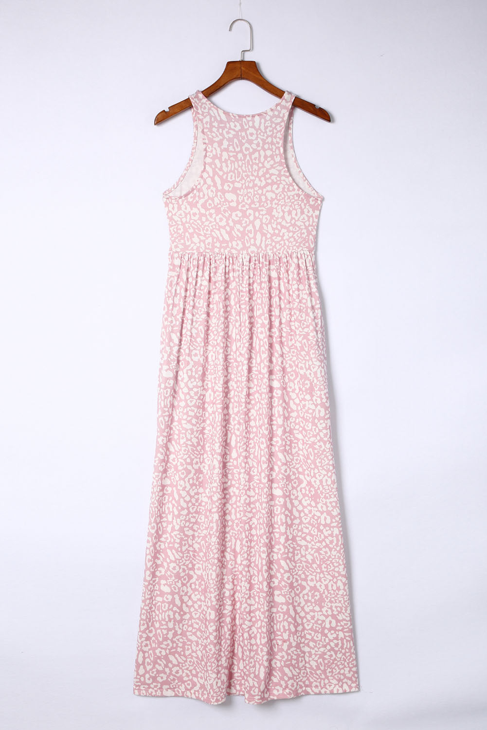 Vestido maxi sin mangas con estampado de leopardo rosa