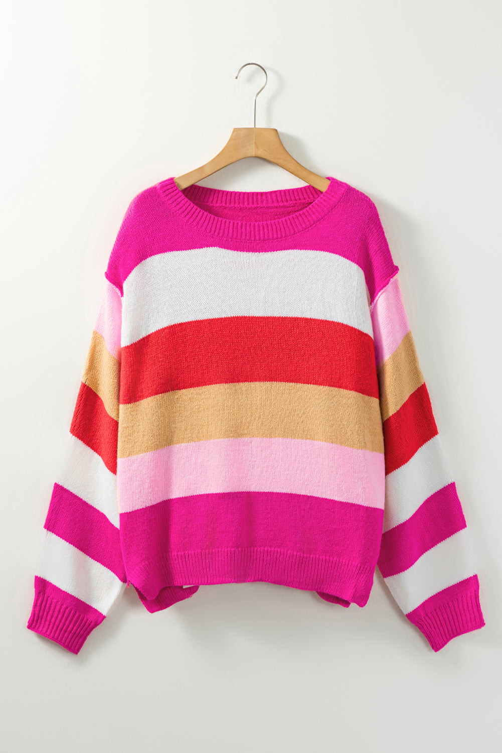 Fiery Red Mix Horizon Stripes Dolman Sleeve Sweater