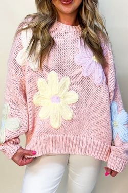 Pull fleuri brodé Pink Petals & Threads