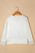 White high with long sleeves and V -neck with lace border and ribbed texture