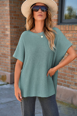 Haze Blue - Surprised Sweater with short sleeves and side slit