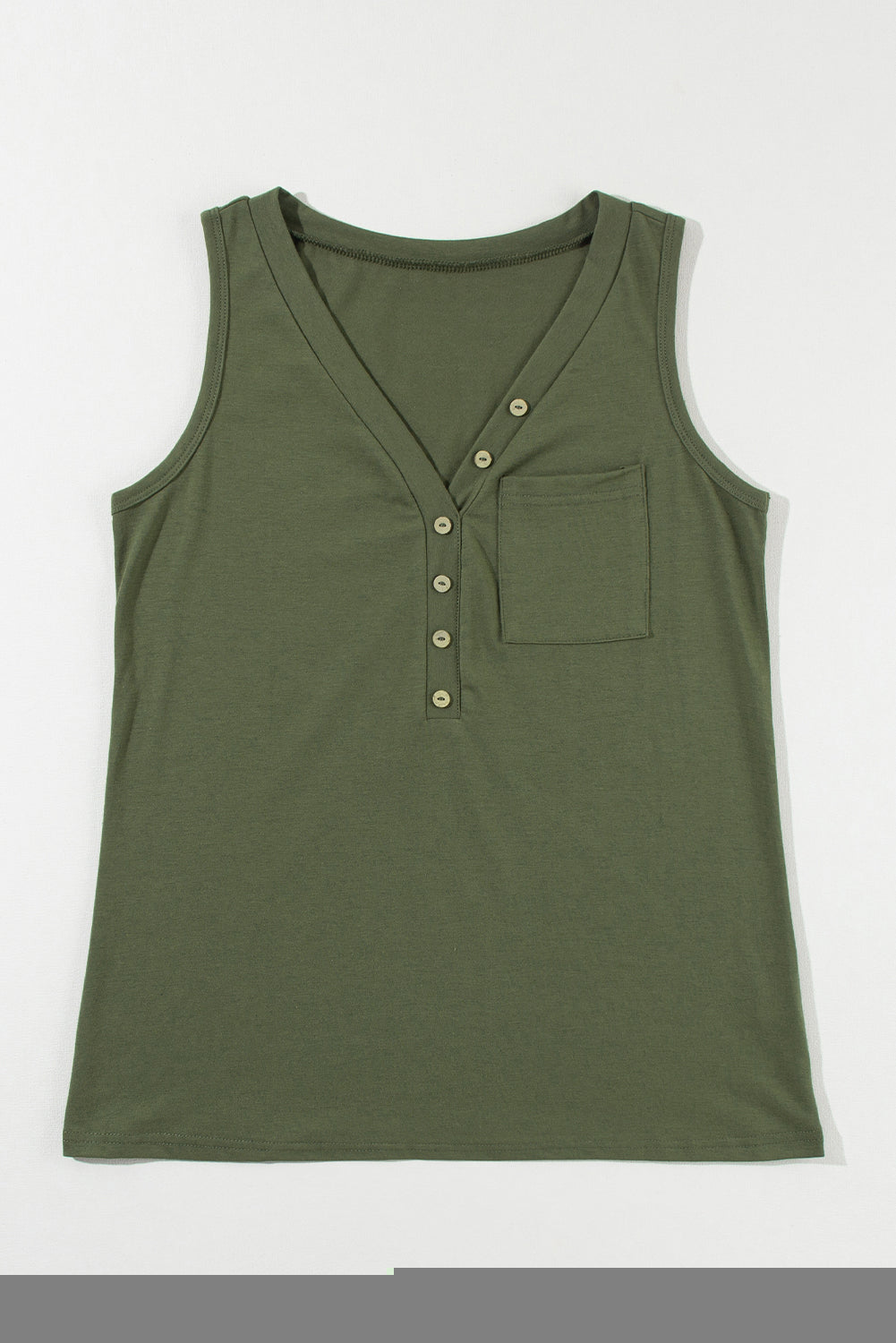 Jungle Green Half Button V Neck Pocket Pocket Top Top