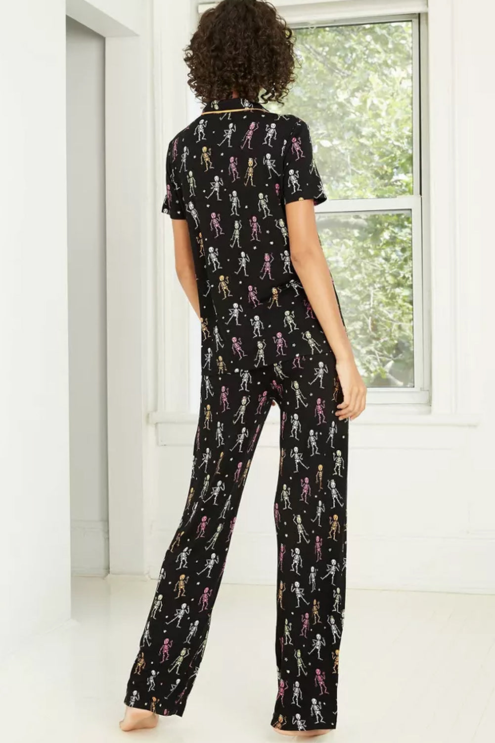 Ensemble pyjama chemise à manches courtes à motif d'Halloween noir-A WOMAN WE LOVE