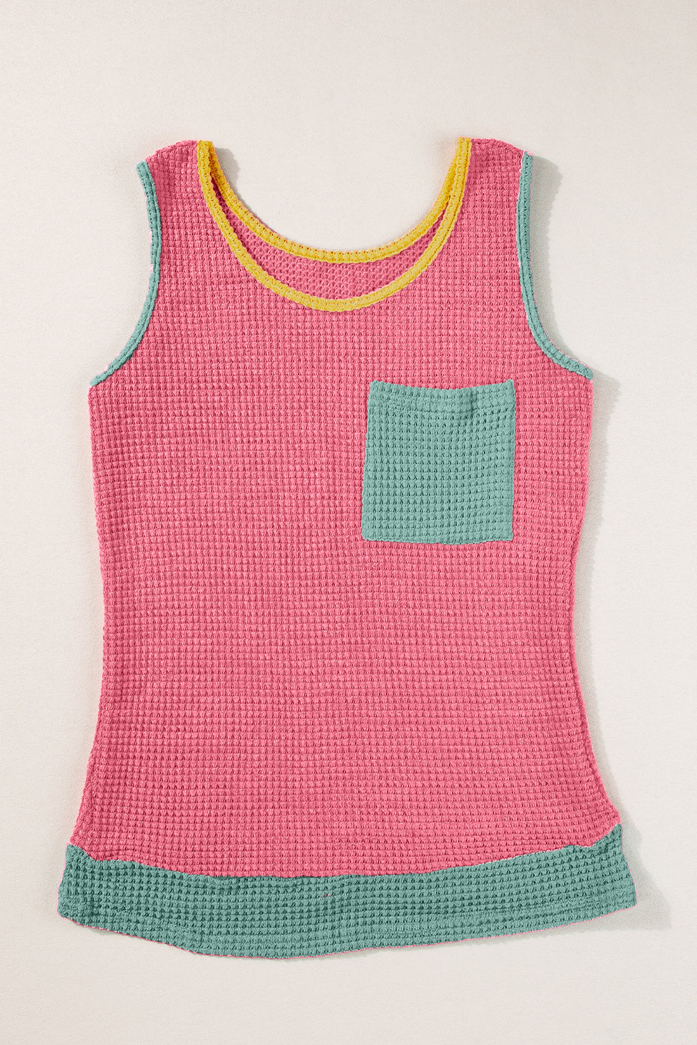 Erdbeerrosa Farbblock geflicktem Taschenmessstrick Tanktop