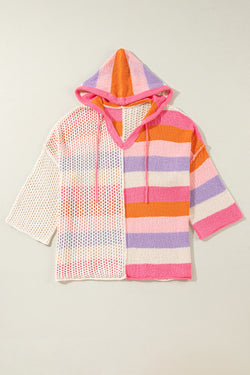 Pink oversized hooded with v and color block collar