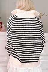 Black striped sweater, zipped collar, drooping shoulders