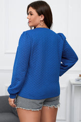 Dark blue twisted pattern puff sleeve top, plus size