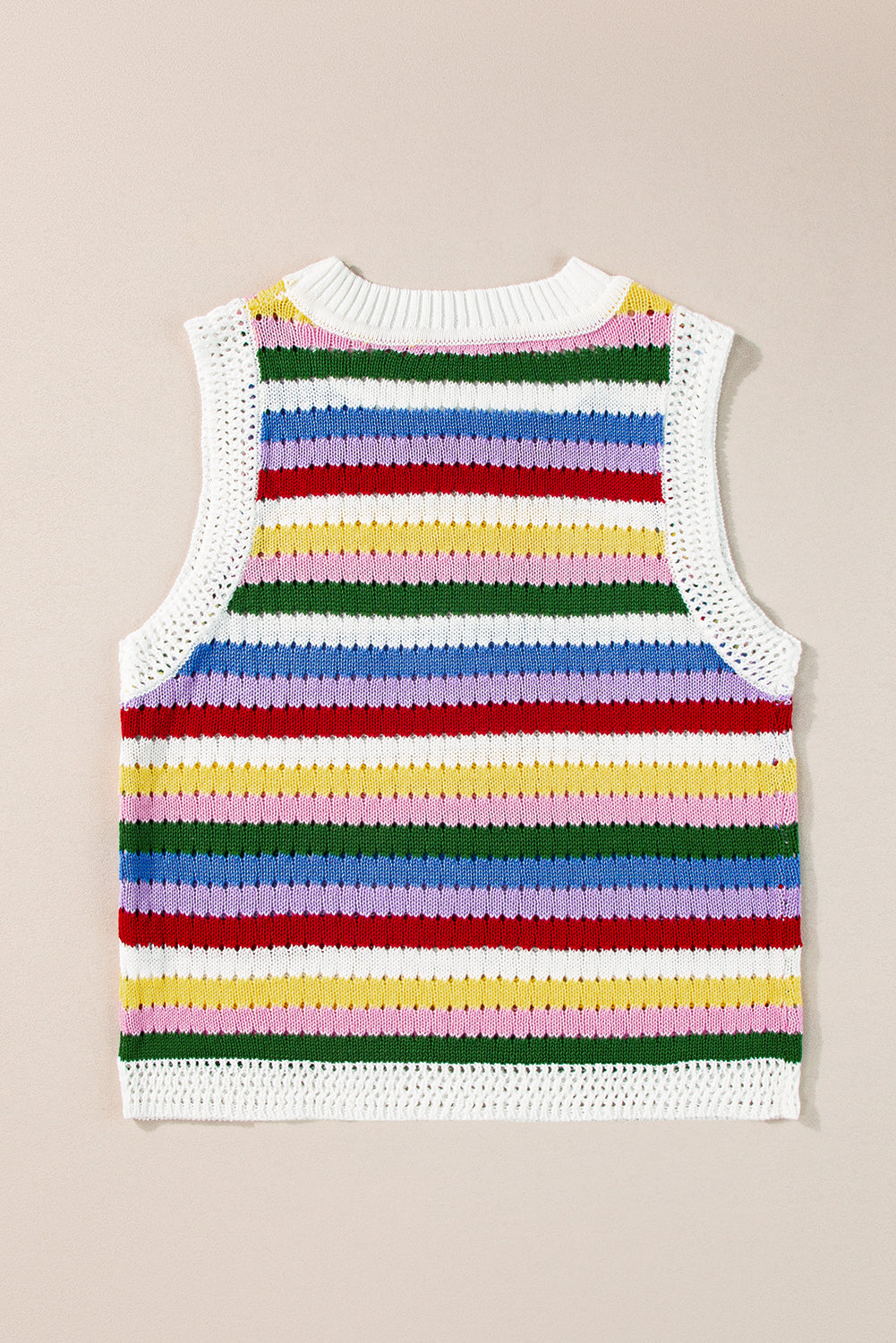 Gilet pull slim à œillets en tricot à rayures multicolores