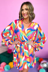 Manga mini-peleadora multicolor y cinturón impreso abstracto