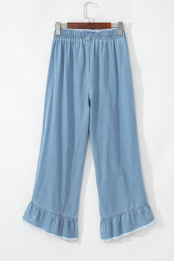 Myosotis - Wide leg jeans with ruffles and raw hem - Light wash