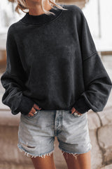 Black Crew Neck Drop Shoulder Sweatshirt