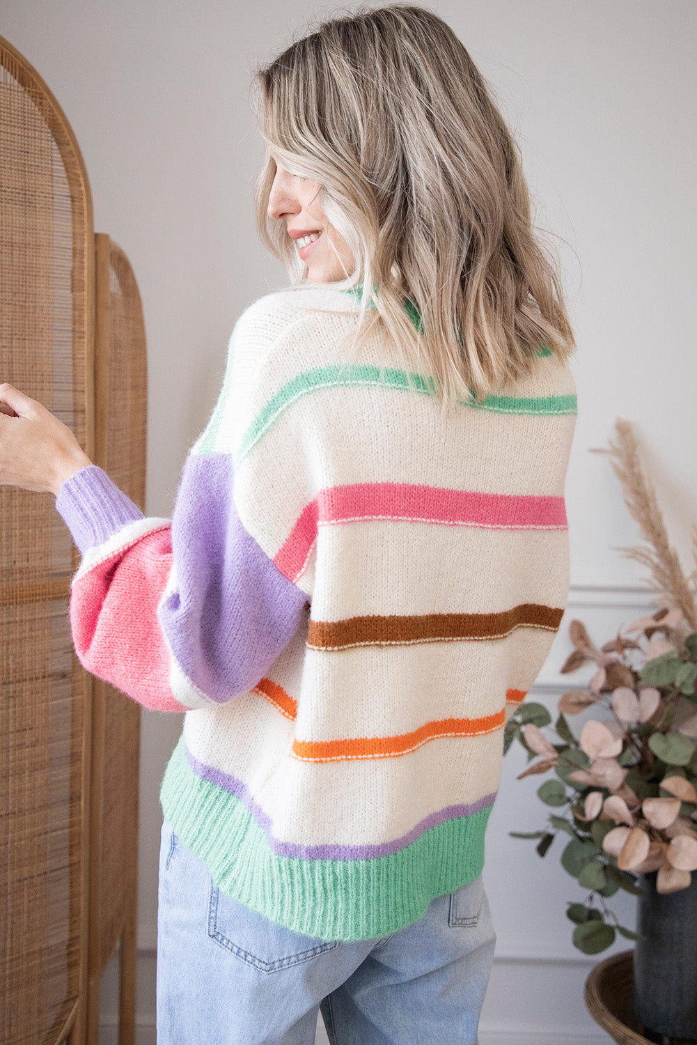 Multicolored striped drop shoulder sweater