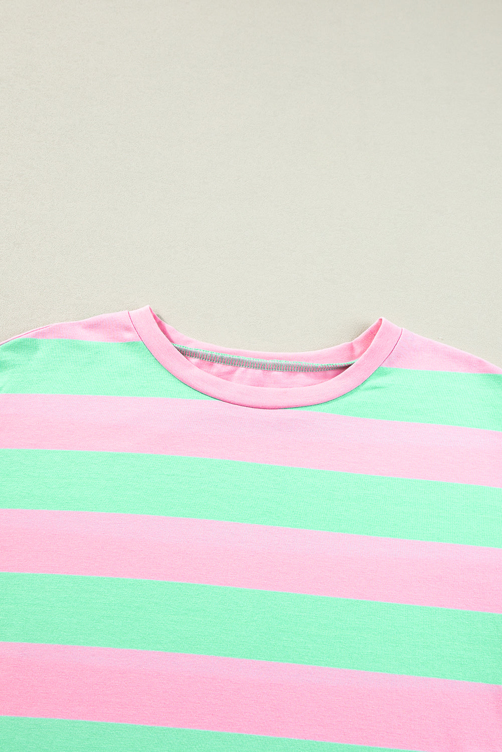 Rose Stripe Colorblock Cuffed Sleeve Loose Tee