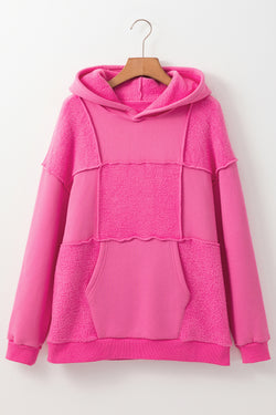 Sudadera con capucha con cordón apretado en esponja de esponja rosa desteñida pitaya