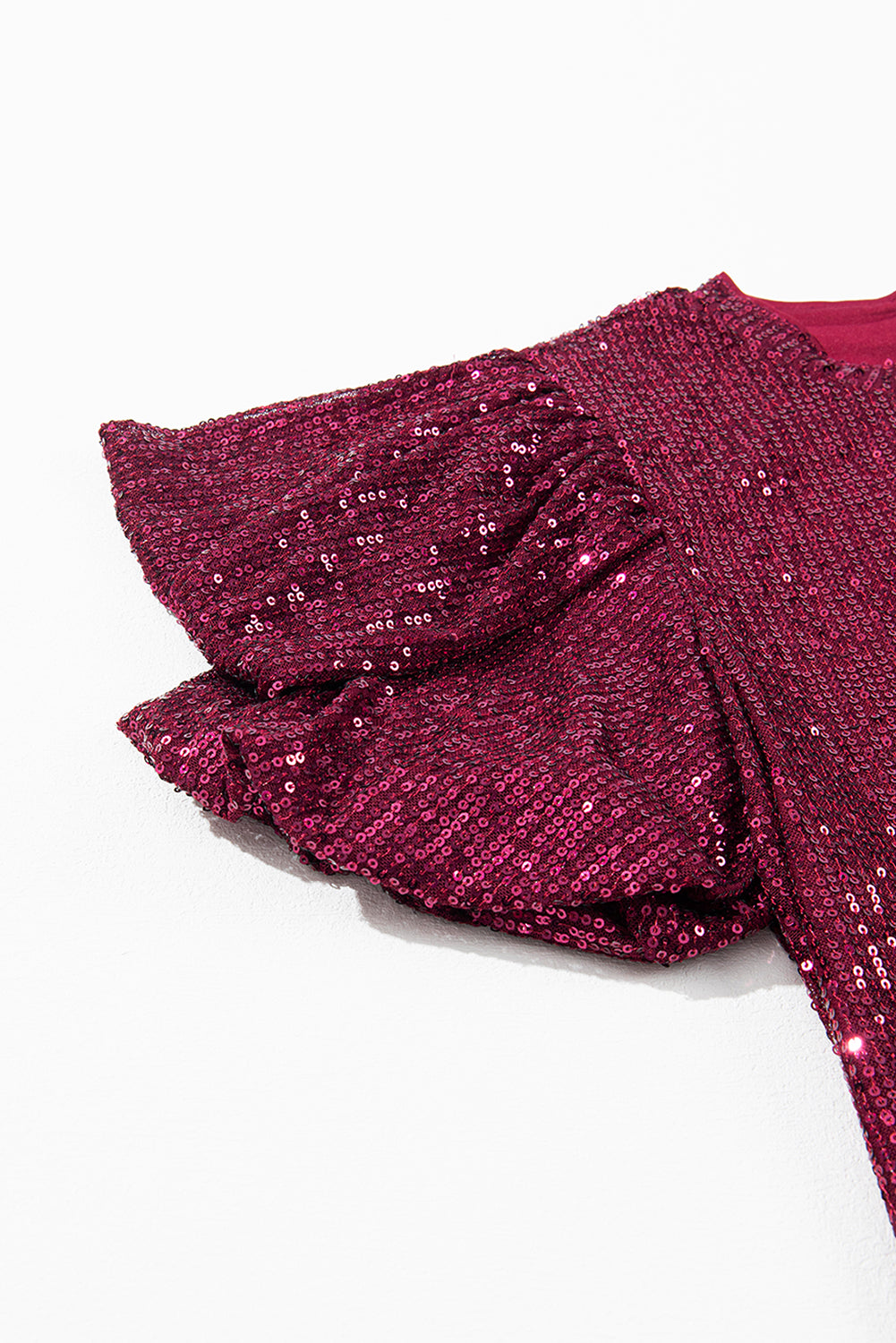 Burgund glitzernde Pailletten Kurzblasenbluse