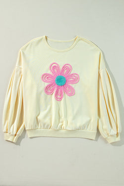 Beige puff sleeve sweatshirt with Tinsel flowers