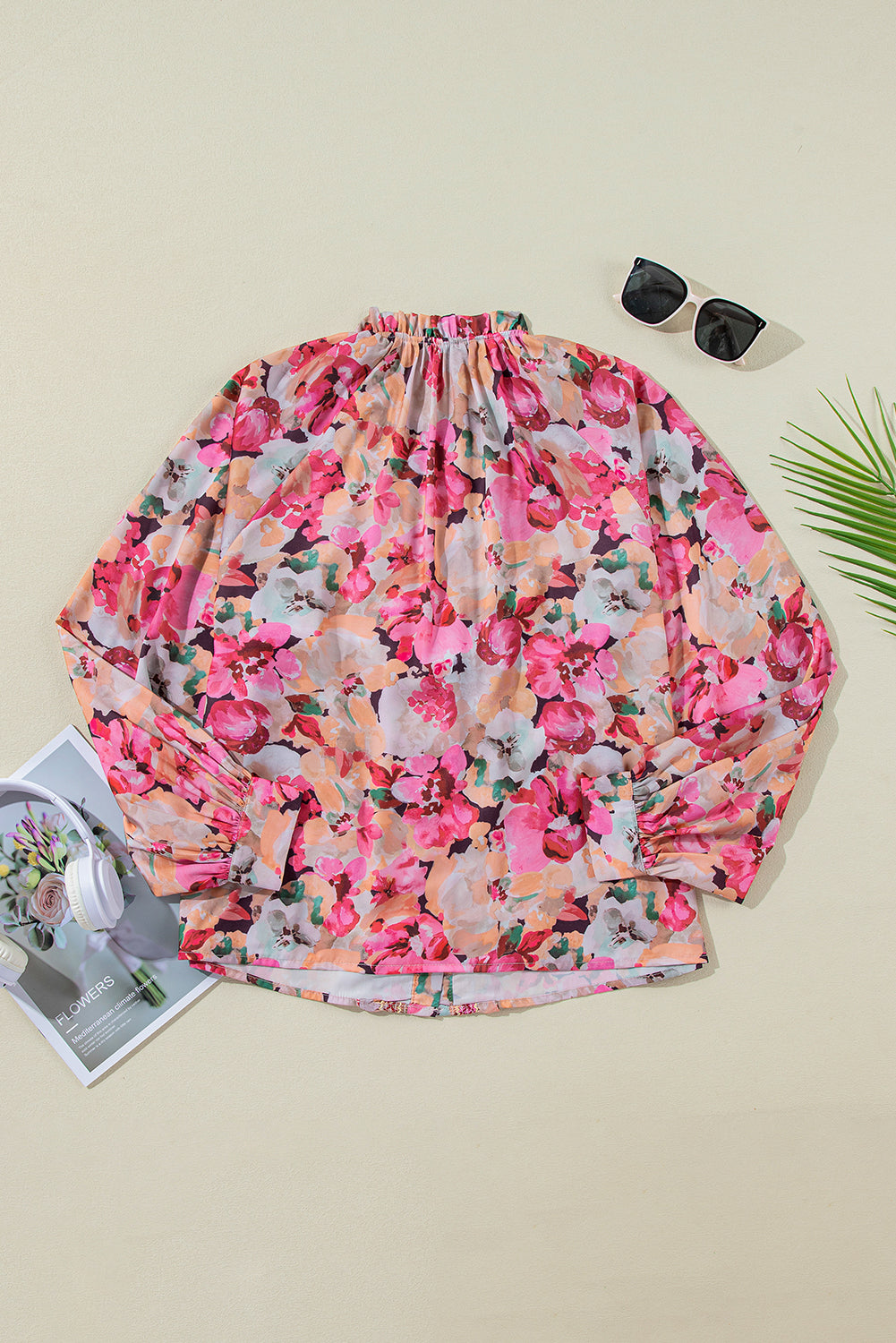 Chemise ample boutonnée à volants et imprimé floral rouge-A WOMAN WE LOVE