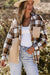 Khaki thermal knit plaid patchwork jacket