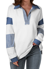 Sweat-shirt à col patchwork rayé *