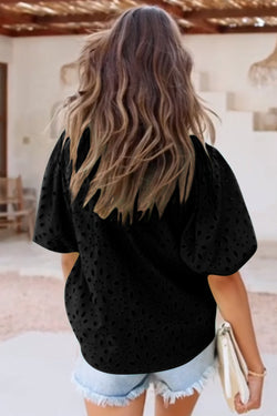 Black blouse with puffy sleeves *