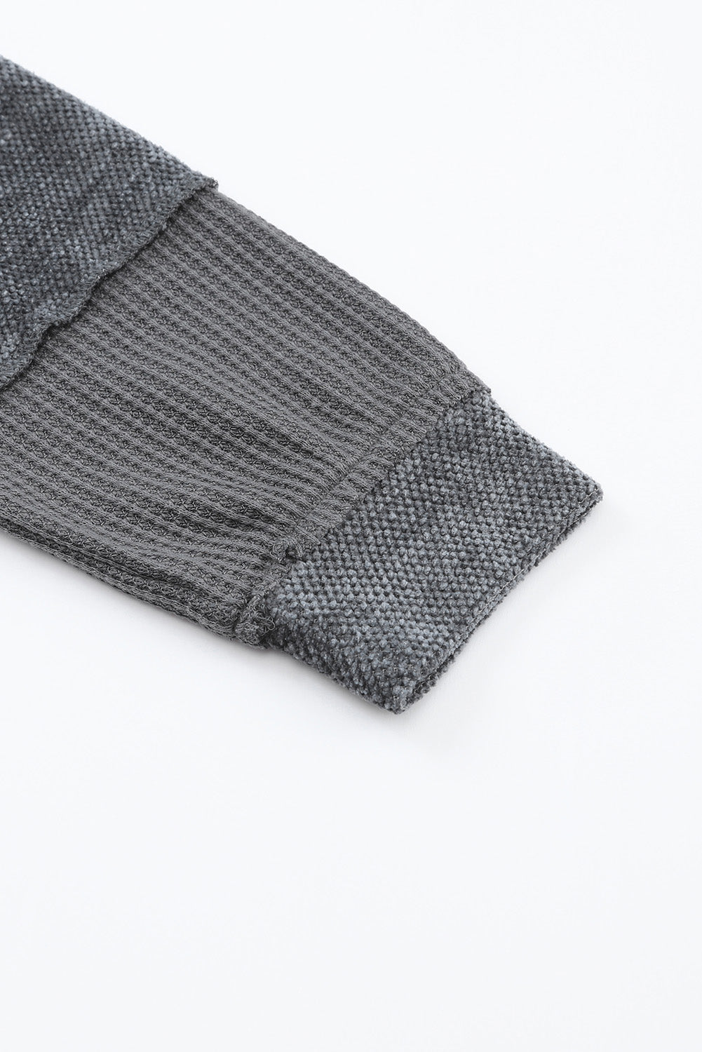 Gray Contrast Patched Exposed Seam Waffle Knit Henley Top