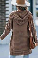 Cardigan à capuche marron en maille côtelée horizontale ouvert sur le devant-A WOMAN WE LOVE