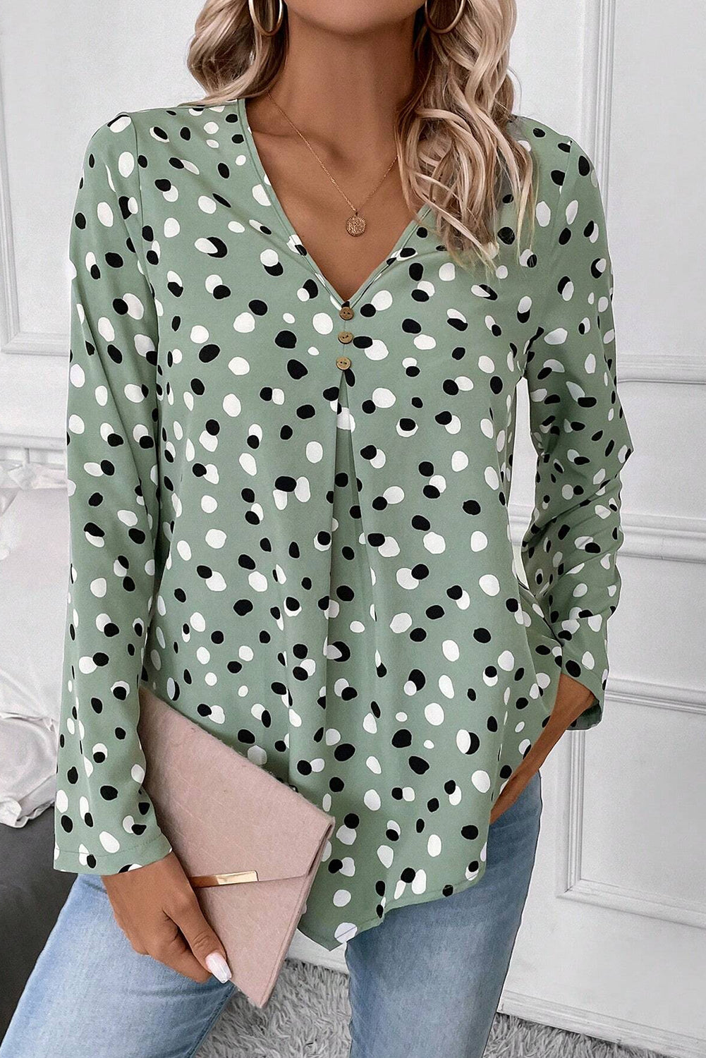 Chemisier vert à pois et imprimé boutonné *-A WOMAN WE LOVE