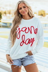 Tinsel Game Day Graphics White Sweins con hombros caídos
