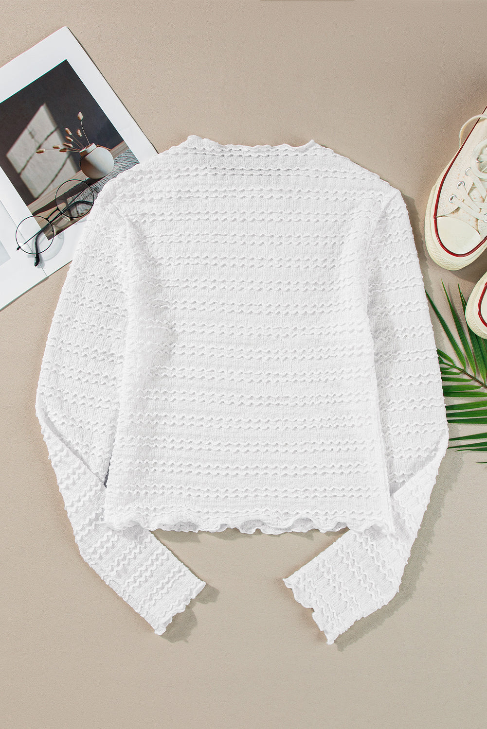 White Knit Jacquard Slim Fit Top