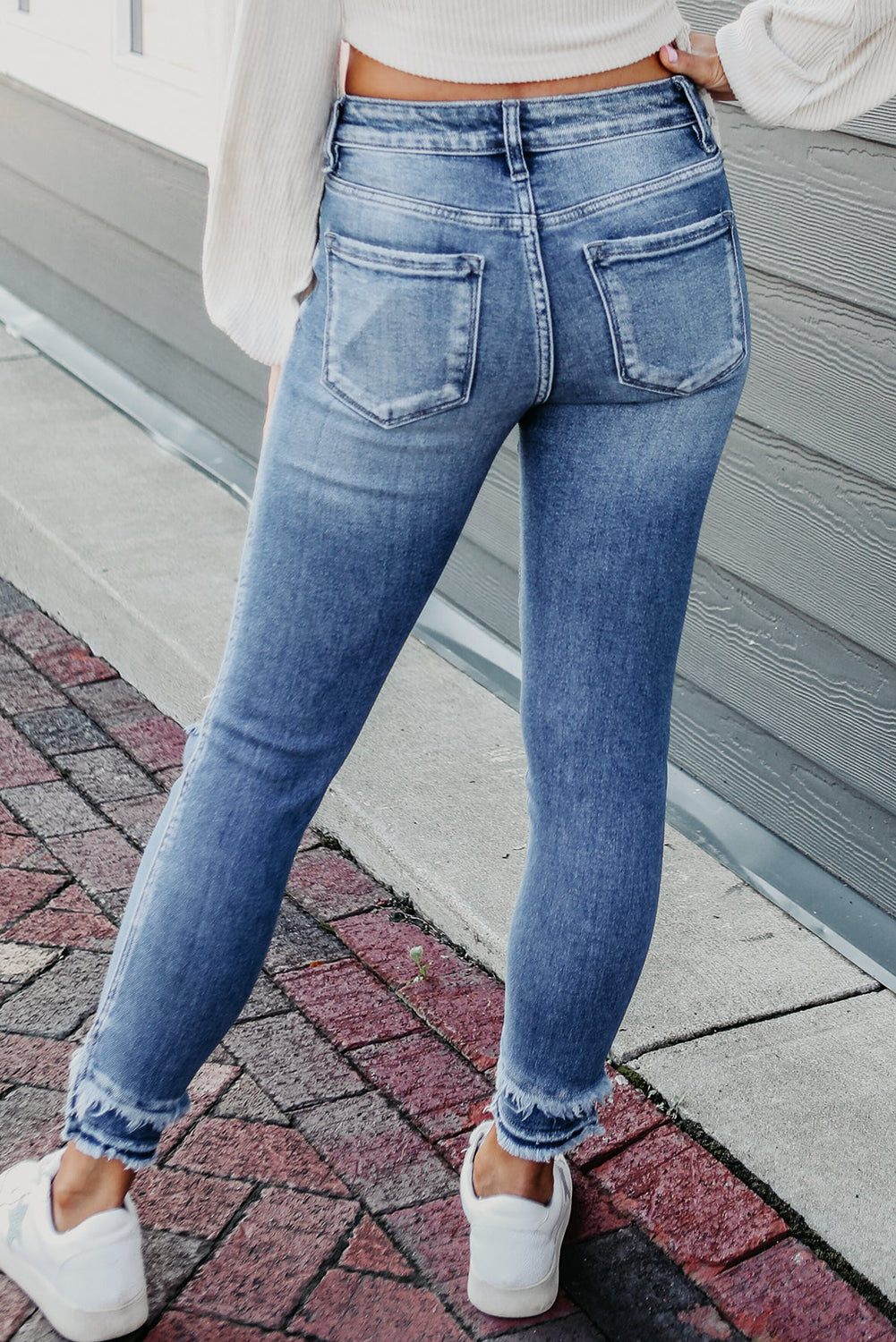Jean Skinny Effiloche Light blue with ankle