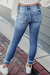 Jean Skinny Effiloche Light blue with ankle