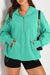 Aruba Blue Solid Half Zip Oversized Hoodie with Kangaroo Pocket