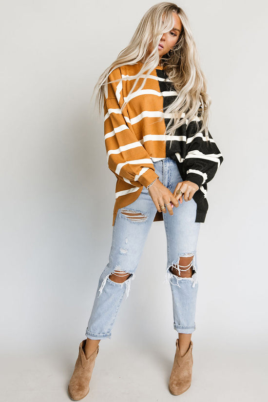 Contrast Striped Print Oversized Drop Shoulder Top