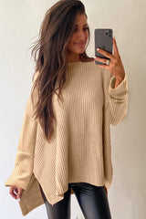 Pull ample en tricot torsadé abricot avec épaules tombantes et fentes latérales