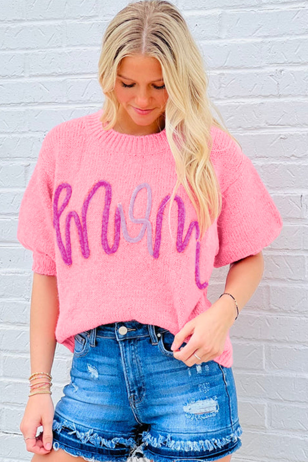 Bonbon Mom Tinsel Front Kurzarmpullover