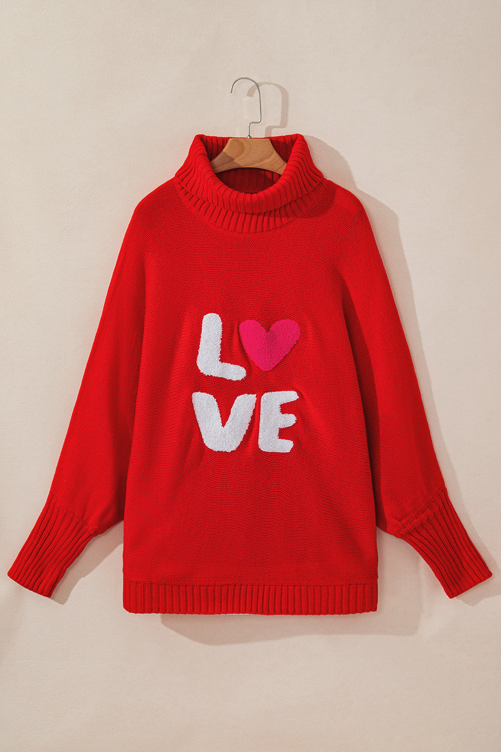 Pull col montant brodé Racing Red Valentine LOVE Letter