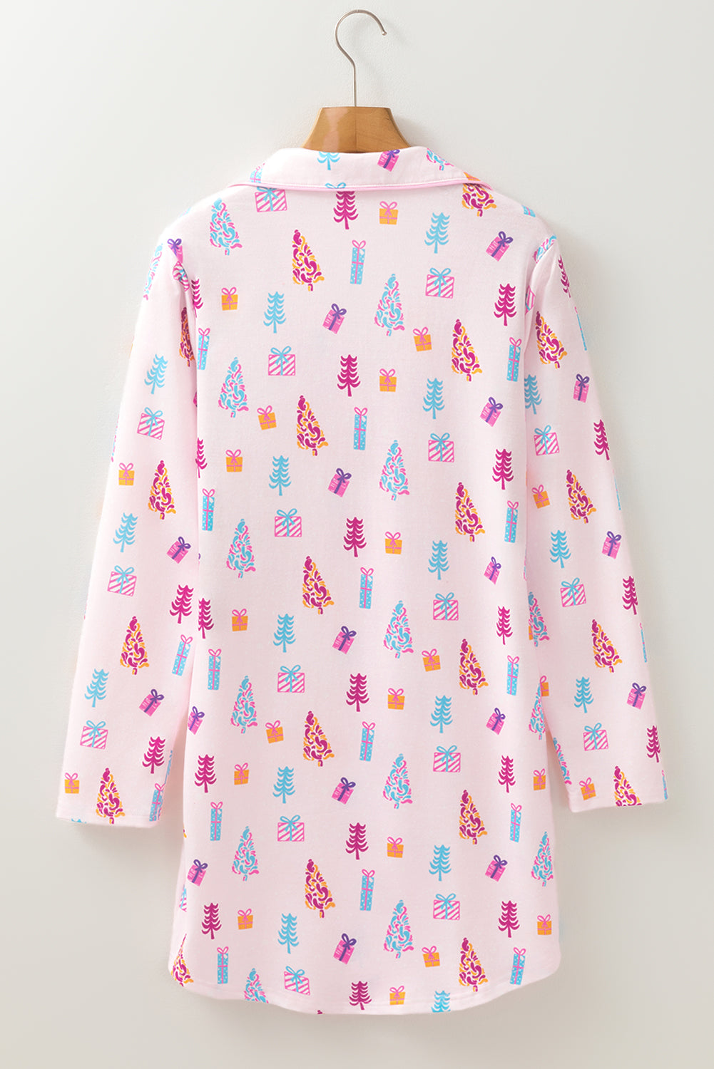 Vestido nocturno Camisa de Navidad rosa impresa árbol espumoso estampado