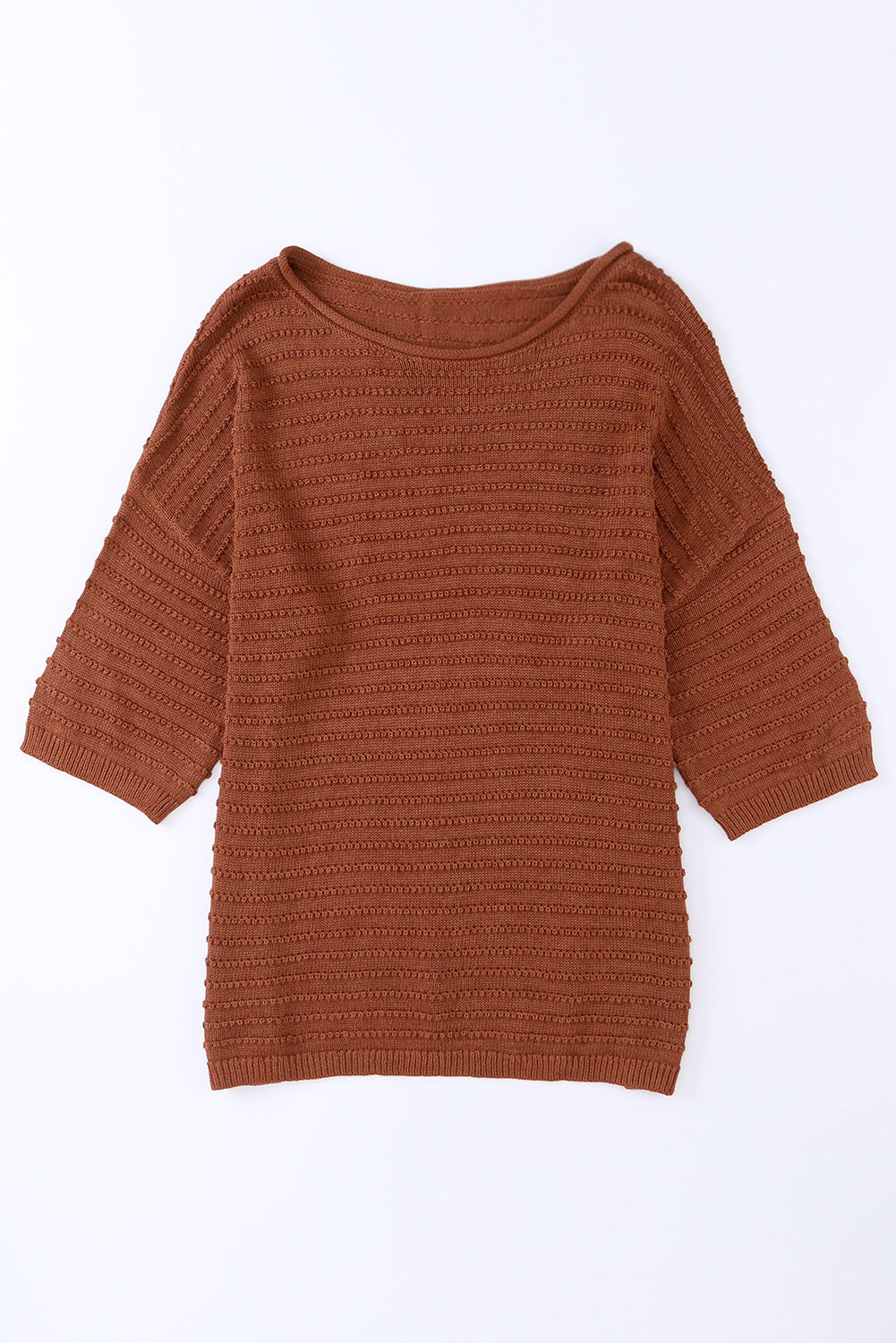 T-shirt d'épaule en tricot texturé marron