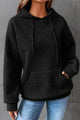 Quathered black hooded sweatshirt with kangaroo pocket and tightening cord