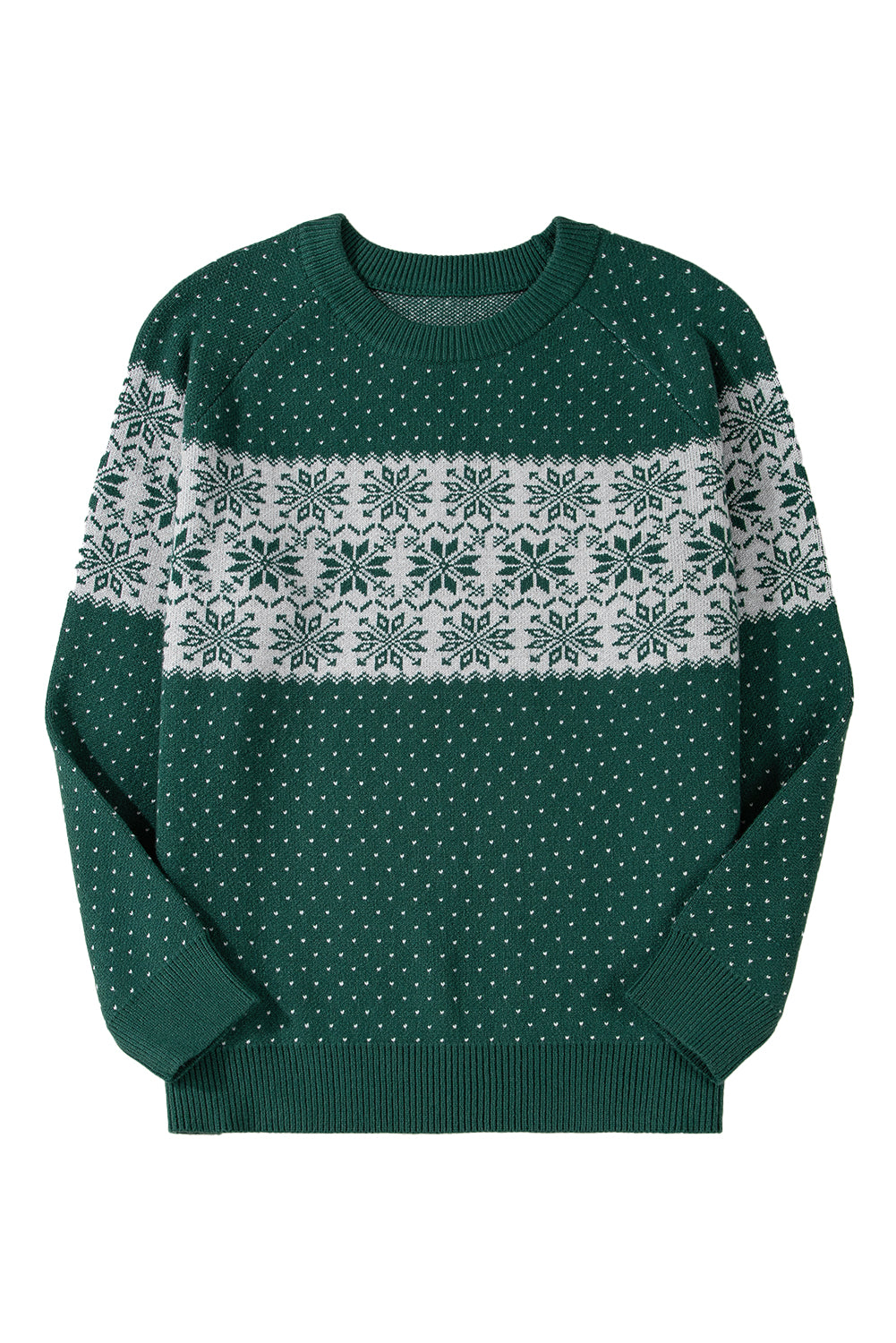 Green Snowflake Pattern Drop Shoulder Christmas Sweater Plus Size