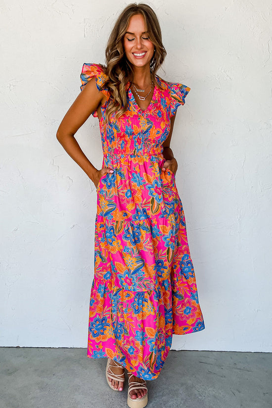 Vestido y volantes con volantes con un estilo en V -ck y Red Bohemian