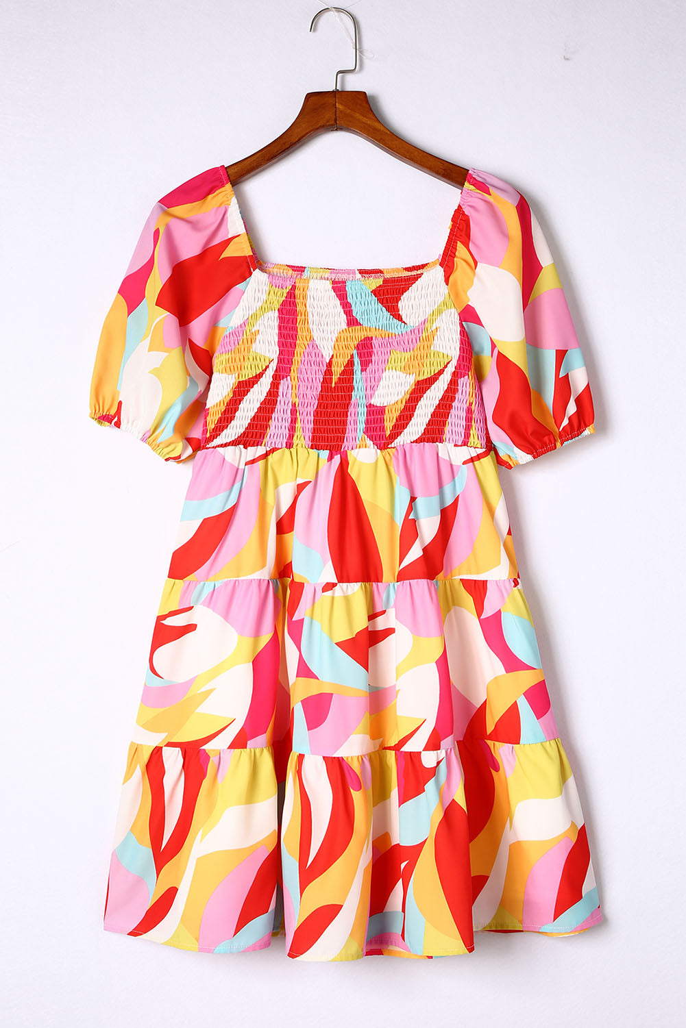 Mini-Babydoll Smocked Babydoll with Multicolored Geometric Print