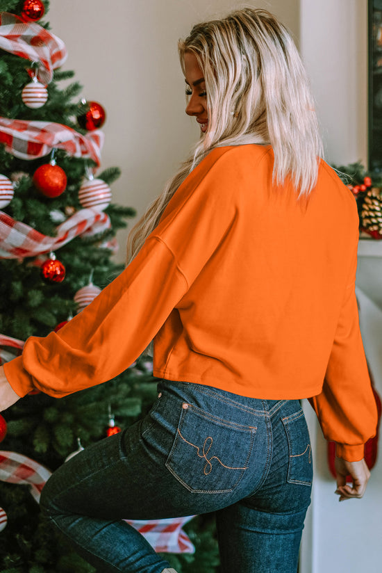 Orange Notched Collar Sweatshirt with 